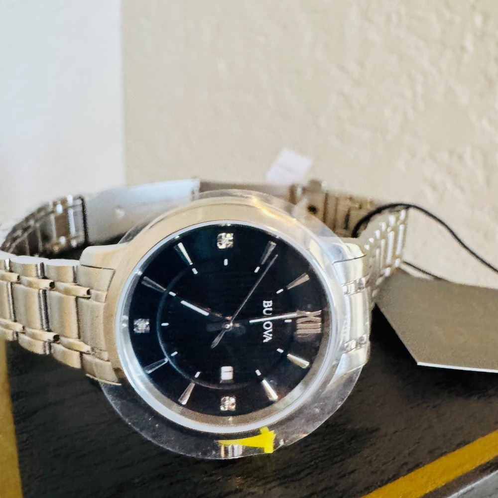 Bulova Women's Classic Stainless Steel Black Diamond Accent Women's Watch, NWT - Picture 16 of 17